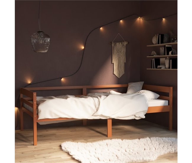Conforama Estructura De Cama Madera Maciza Pino Marrón Miel 90x200 Cm