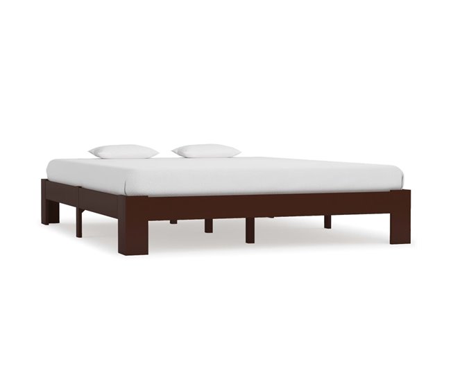 Conforama Estructura De Cama Madera Maciza Pino Marrón Oscuro 160x200 Cm