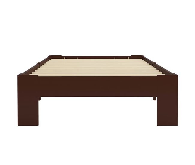 Conforama Estructura De Cama Madera Maciza Pino Marrón Oscuro 100x200 Cm