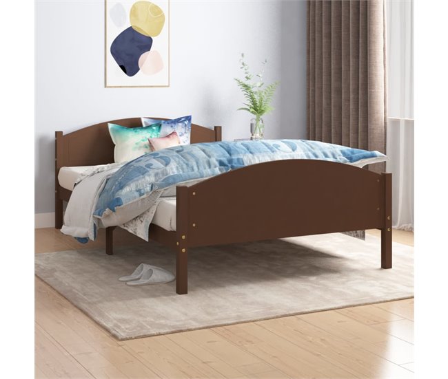 Conforama Estructura De Cama Madera Maciza Pino Marrón Oscuro 120x200 Cm