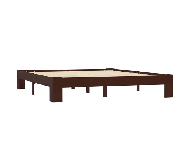 Conforama Estructura De Cama Madera Maciza Pino Marrón Oscuro 180x200 Cm