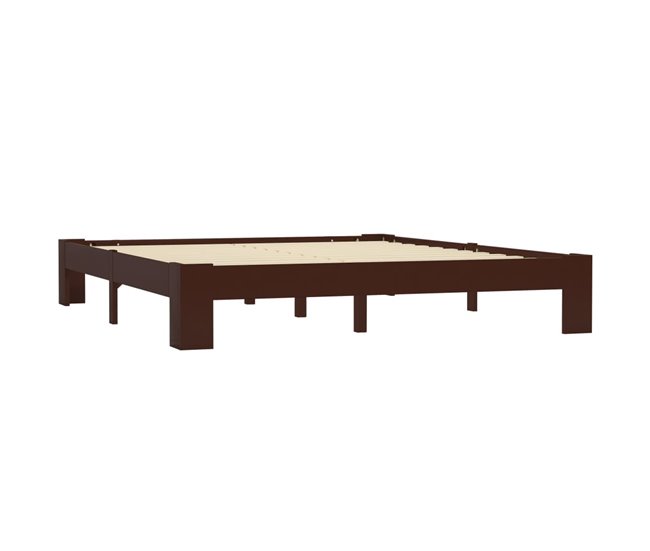 Conforama Estructura De Cama Madera Maciza Pino Marrón Oscuro 160x200 Cm