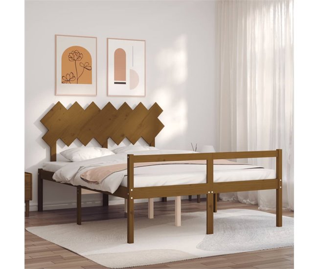 Conforama Estructura De Cama Matrimonio Con Cabecero Madera Marrón Miel