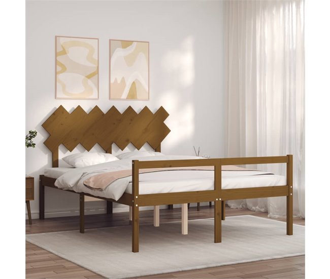 Conforama Estructura De Cama Matrimonio Con Cabecero Madera Marrón Miel