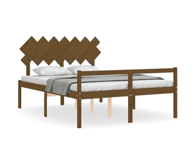 Conforama Estructura de cama matrimonio con cabecero madera marrón miel