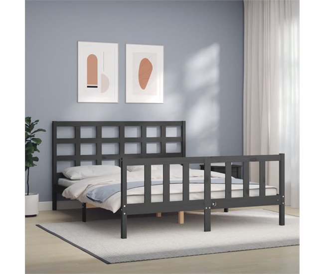 Conforama Estructura De Cama Matrimonio Con Cabecero Madera Maciza Gris