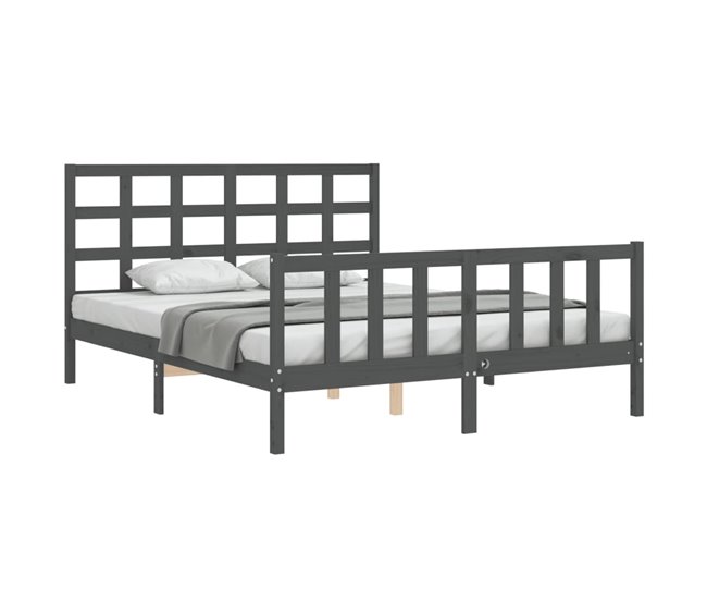 Conforama Estructura De Cama Matrimonio Con Cabecero Madera Maciza Gris