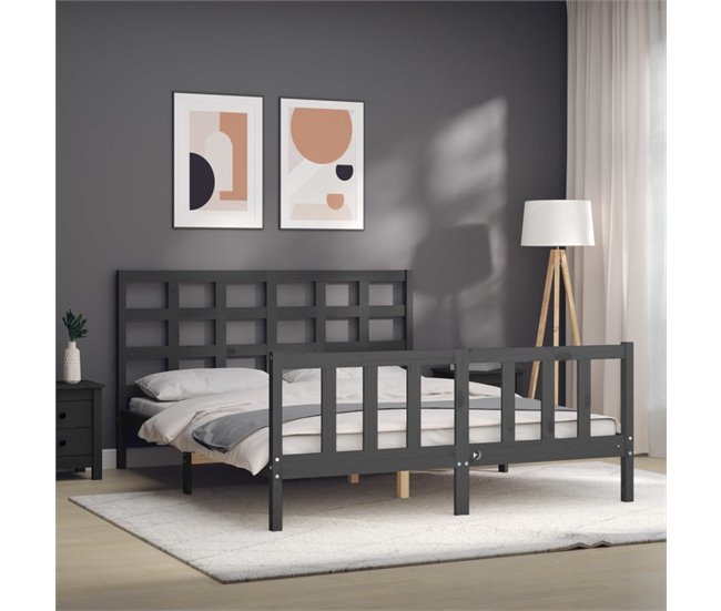 Conforama Estructura De Cama Matrimonio Con Cabecero Madera Maciza Gris