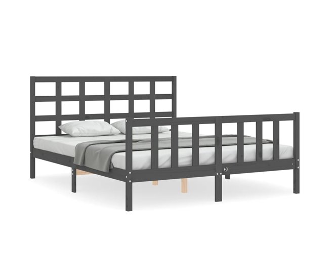 Conforama Estructura De Cama Matrimonio Con Cabecero Madera Maciza Gris