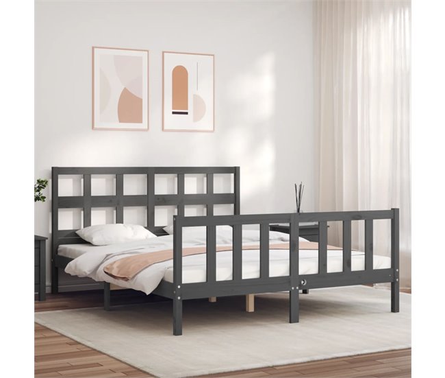 Conforama Estructura De Cama Matrimonio Con Cabecero Madera Maciza Gris