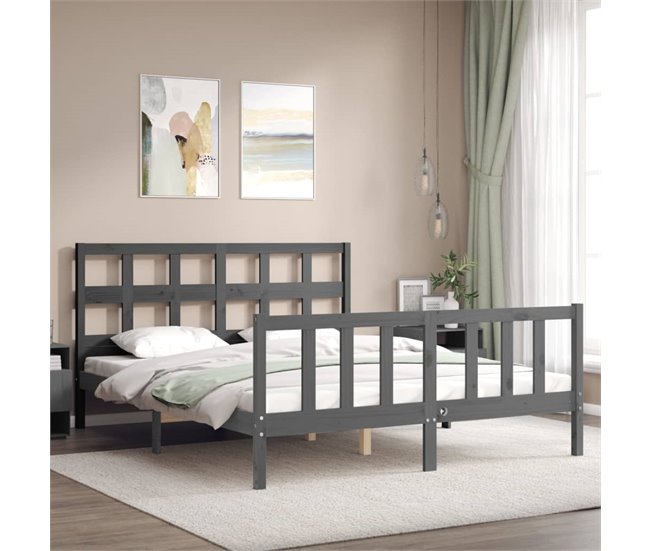 Conforama Estructura De Cama Matrimonio Con Cabecero Madera Maciza Gris