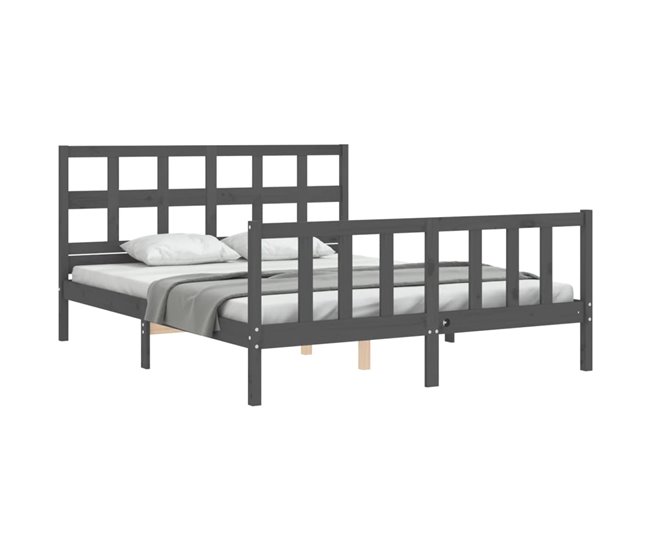 Conforama Estructura De Cama Matrimonio Con Cabecero Madera Maciza Gris