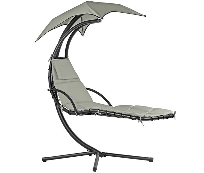 Conforama Fauteuil suspendu avec revêtement et coussins en métal beige