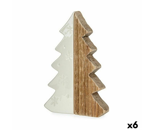 Conforama Figura Decorativa Árbol de Navidad Blanco Natural Madera Cerámica 3 x 21 x 14 cm (6 Unidades)
