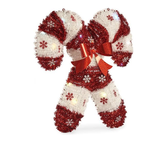 Conforama Figura Decorativa Bastón De Caramelo Espumillón Luz LED Blanco Rojo Polipropileno PET 47 X 6 X 47 Cm (12 Unidades)