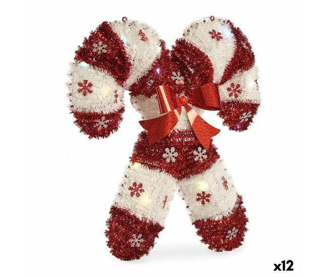 Conforama Figura Decorativa Bastón de Caramelo Espumillón Luz LED Blanco Rojo Polipropileno PET 47 x 6 x 47 cm (12 Unidades)