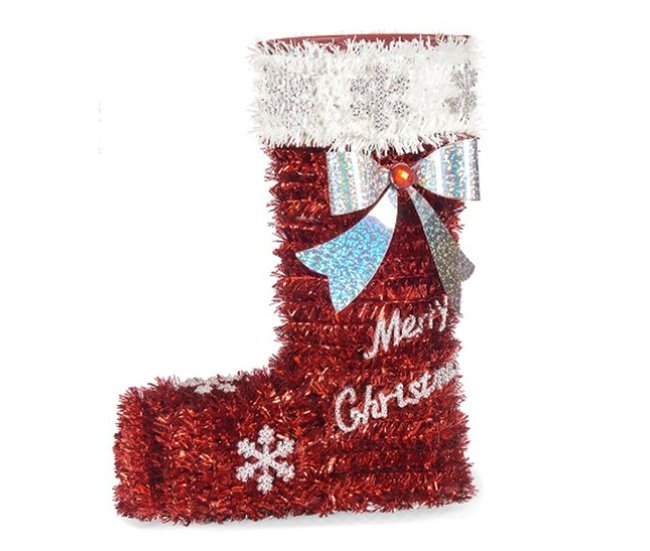 Conforama Figura Decorativa Calcetín De Navidad Espumillón Blanco Rojo Polipropileno PET 18 X 23 X 8 Cm (12 Unidades)