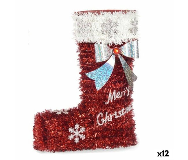 Conforama Figura Decorativa Calcetín de Navidad Espumillón Blanco Rojo Polipropileno PET 18 x 23 x 8 cm (12 Unidades)