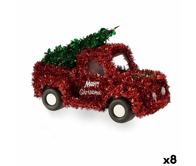 Conforama Figura Decorativa Camioneta Espumillón Rojo Verde Polipropileno PET 15 x 18 x 27 cm (8 Unidades)