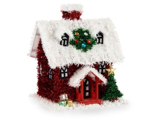 Conforama Figura Decorativa Casa Espumillón Blanco Rojo Polipropileno PET 19 X 24 5 X 19 Cm (12 Unidades)