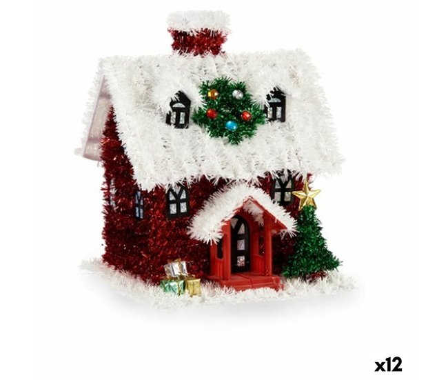 Conforama Figura Decorativa Casa Espumillón Blanco Rojo Polipropileno PET 19 x 24 5 x 19 cm (12 Unidades)