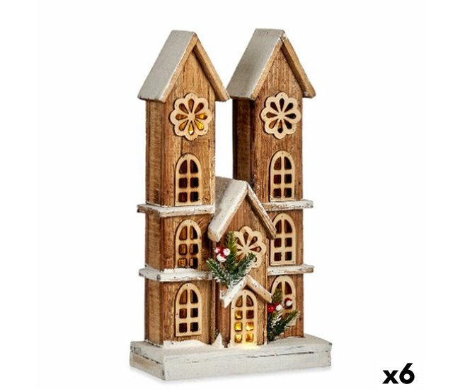 Conforama Figura Decorativa Luz Casa Blanco Marrón Madera 25 x 46 x 9 cm (6 Unidades)