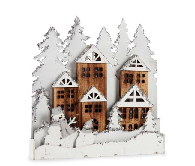 Conforama Figura Decorativa Luz Pueblo Blanco Marrón Madera 44 X 44 7 X 6 Cm (4 Unidades)