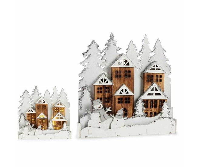 Conforama Figura Decorativa Luz Pueblo Blanco Marrón Madera 44 X 44 7 X 6 Cm (4 Unidades)