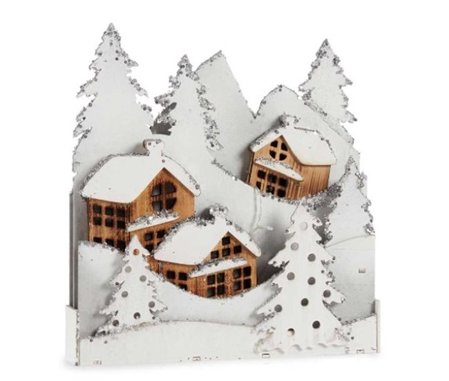 Conforama Figura Decorativa Luz Pueblo Blanco Marrón Madera 44 X 48 X 7 5 Cm (4 Unidades)