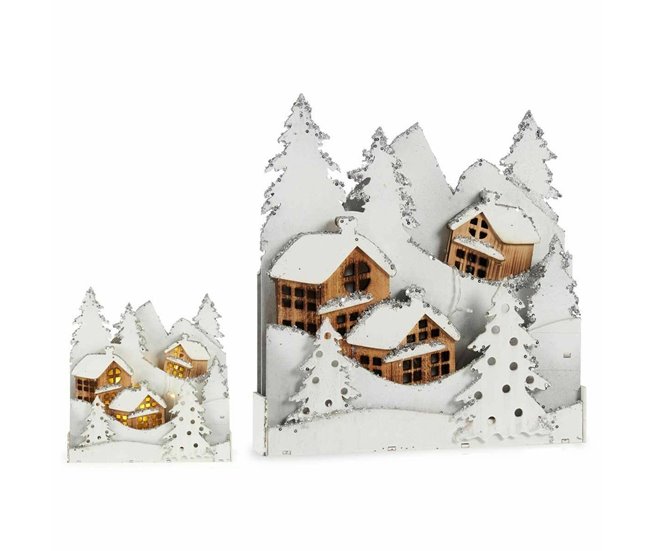 Conforama Figura Decorativa Luz Pueblo Blanco Marrón Madera 44 X 48 X 7 5 Cm (4 Unidades)