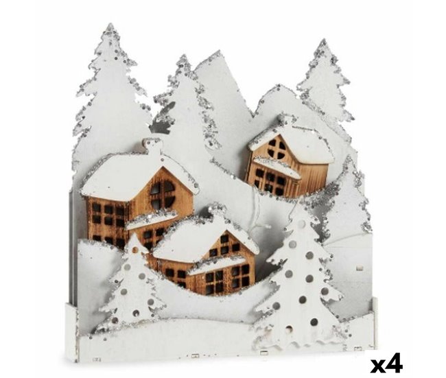 Conforama Figura Decorativa Luz Pueblo Blanco Marrón Madera 44 x 48 x 7 5 cm (4 Unidades)
