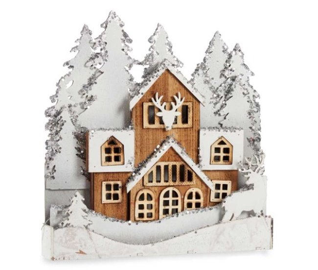 Conforama Figura Decorativa Luz Pueblo Blanco Marrón Madera 44 X 43 X 6 Cm (4 Unidades)