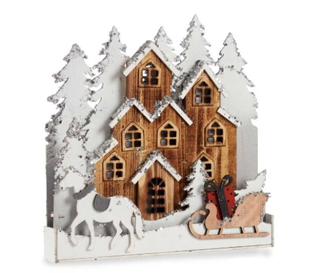 Conforama Figura Decorativa Luz Pueblo Blanco Marrón Madera 44 X 44 5 X 6 Cm (4 Unidades)