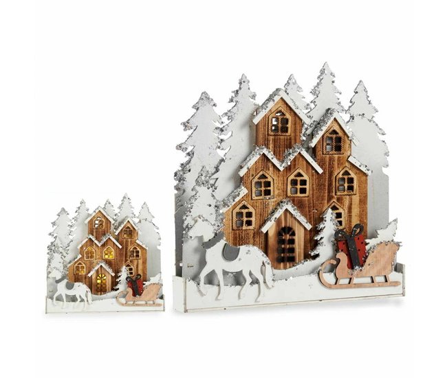 Conforama Figura Decorativa Luz Pueblo Blanco Marrón Madera 44 X 44 5 X 6 Cm (4 Unidades)