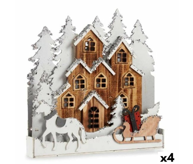 Conforama Figura Decorativa Luz Pueblo Blanco Marrón Madera 44 x 44 5 x 6 cm (4 Unidades)