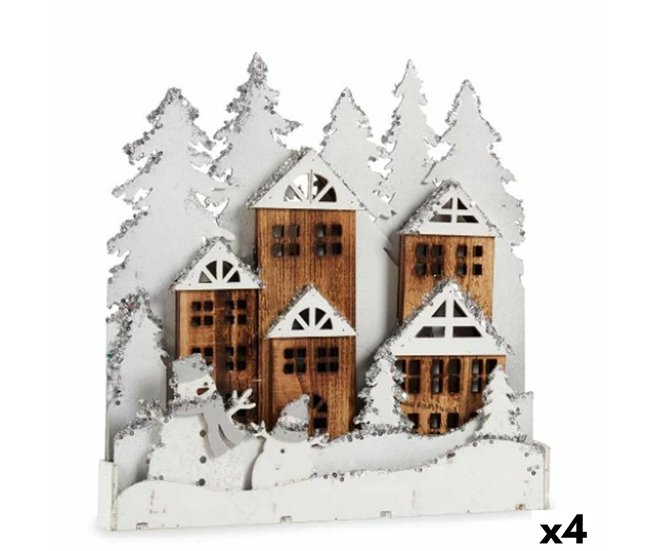 Conforama Figura Decorativa Luz Pueblo Blanco Marrón Madera 44 x 44 7 x 6 cm (4 Unidades)
