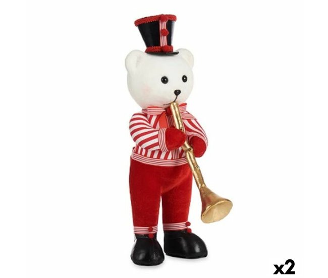 Conforama Figura Decorativa Oso Trompeta Blanco Negro Rojo Poliestireno 15 x 46 x 25 cm (2 Unidades)