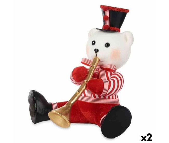 Conforama Figura Decorativa Oso Trompeta Blanco Negro Rojo Poliestireno 32 x 31 x 26 cm (2 Unidades)