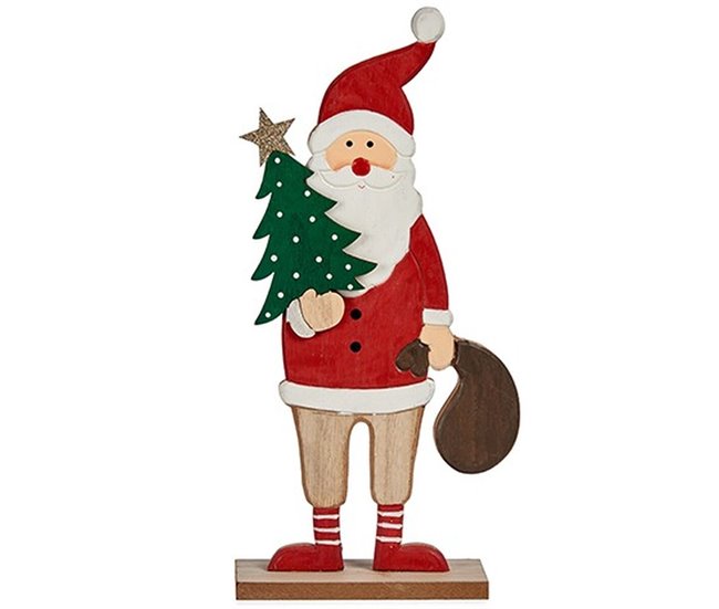 Conforama Figura Decorativa Papá Noel Blanco Marrón Rojo Verde Madera 5 X 30 X 15 Cm (12 Unidades)