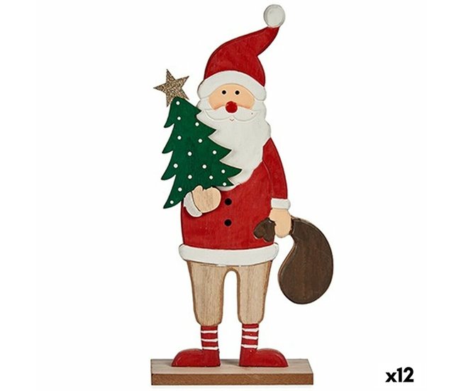Conforama Figura Decorativa Papá Noel Blanco Marrón Rojo Verde Madera 5 x 30 x 15 cm (12 Unidades)