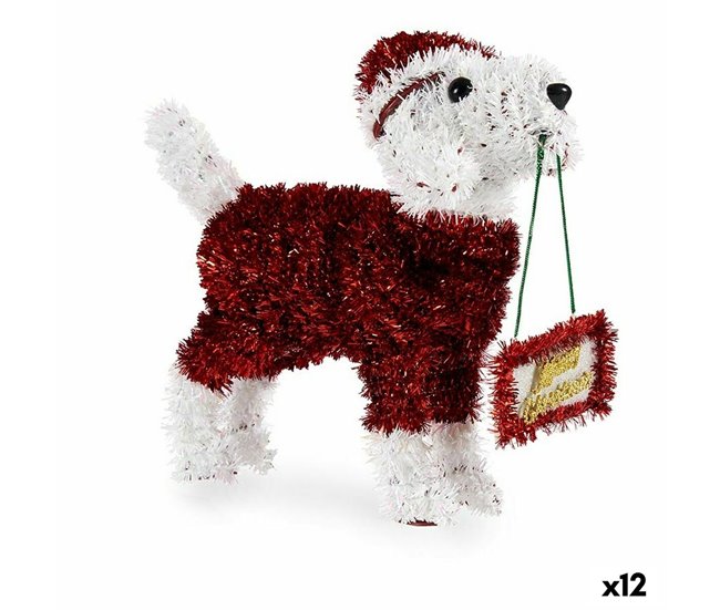 Conforama Figura Decorativa Perro Espumillón Blanco Rojo Polipropileno PET 9 x 23 x 29 5 cm (12 Unidades)