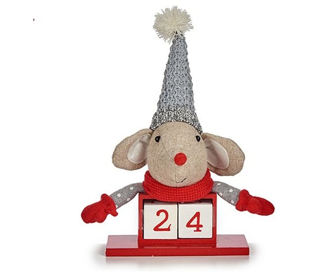 Conforama Figura Decorativa Ratón Calendario Rojo Gris Madera 20 X 11 X 20 Cm (8 Unidades)