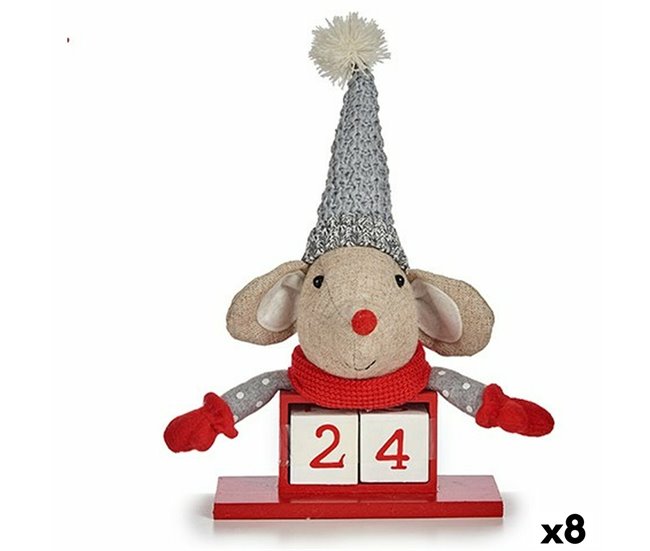 Conforama Figura Decorativa Ratón Calendario Rojo Gris Madera 20 x 11 x 20 cm (8 Unidades)
