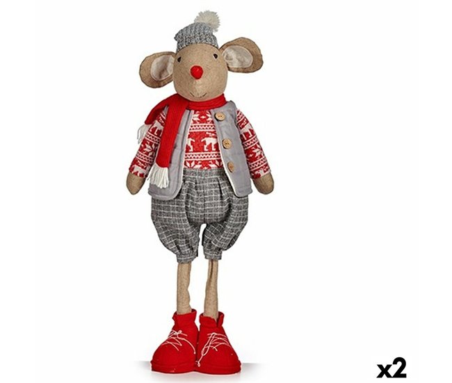 Conforama Figura Decorativa Ratón Rojo Gris 27 x 18 x 74 cm (2 Unidades)
