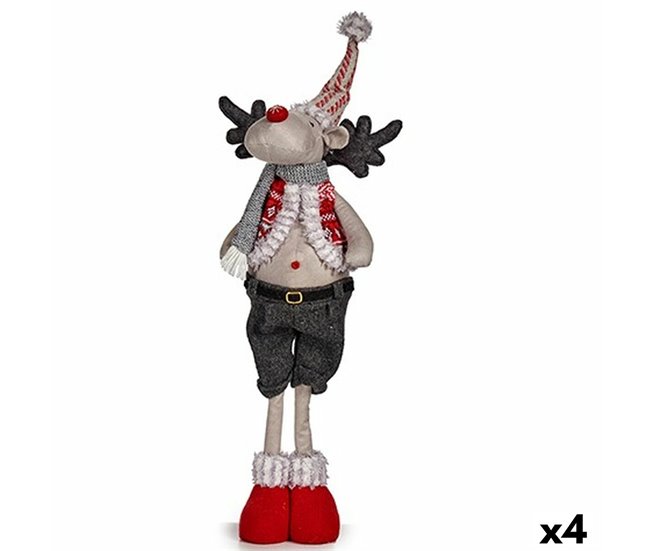 Conforama Figura Decorativa Reno de Navidad Rojo Gris Poliéster 13 x 65 x 18 cm (4 Unidades)