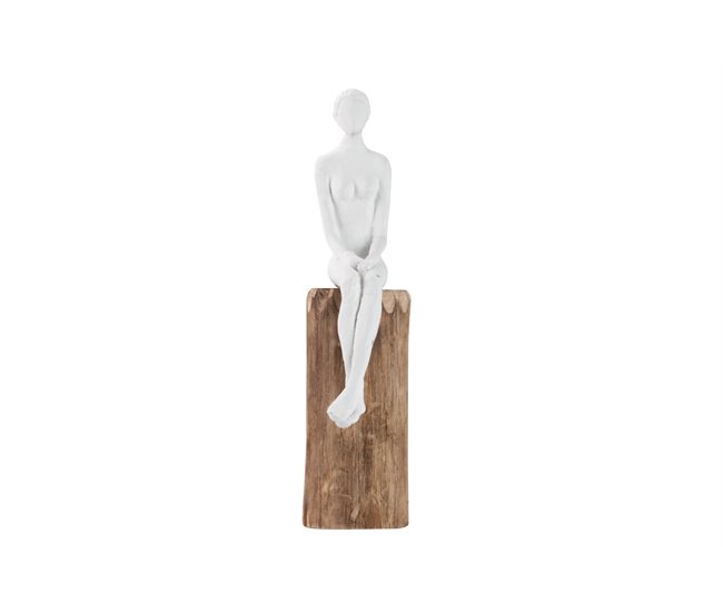 Conforama Figura Señora Sentada Poliresina Madera 9x16x39 Cm