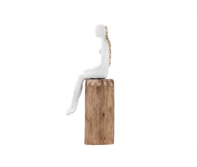 Conforama Figura Señora Sentada Poliresina Madera 9x16x39 Cm