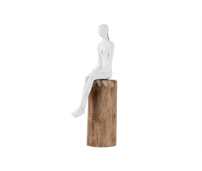 Conforama Figura Señora Sentada Poliresina Madera 9x16x39 Cm