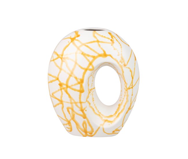 Conforama Florero Ceramica Blanco/amarillo 30x17x35 Cm