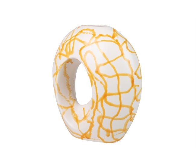 Conforama Florero Ceramica Blanco/amarillo 30x17x35 Cm